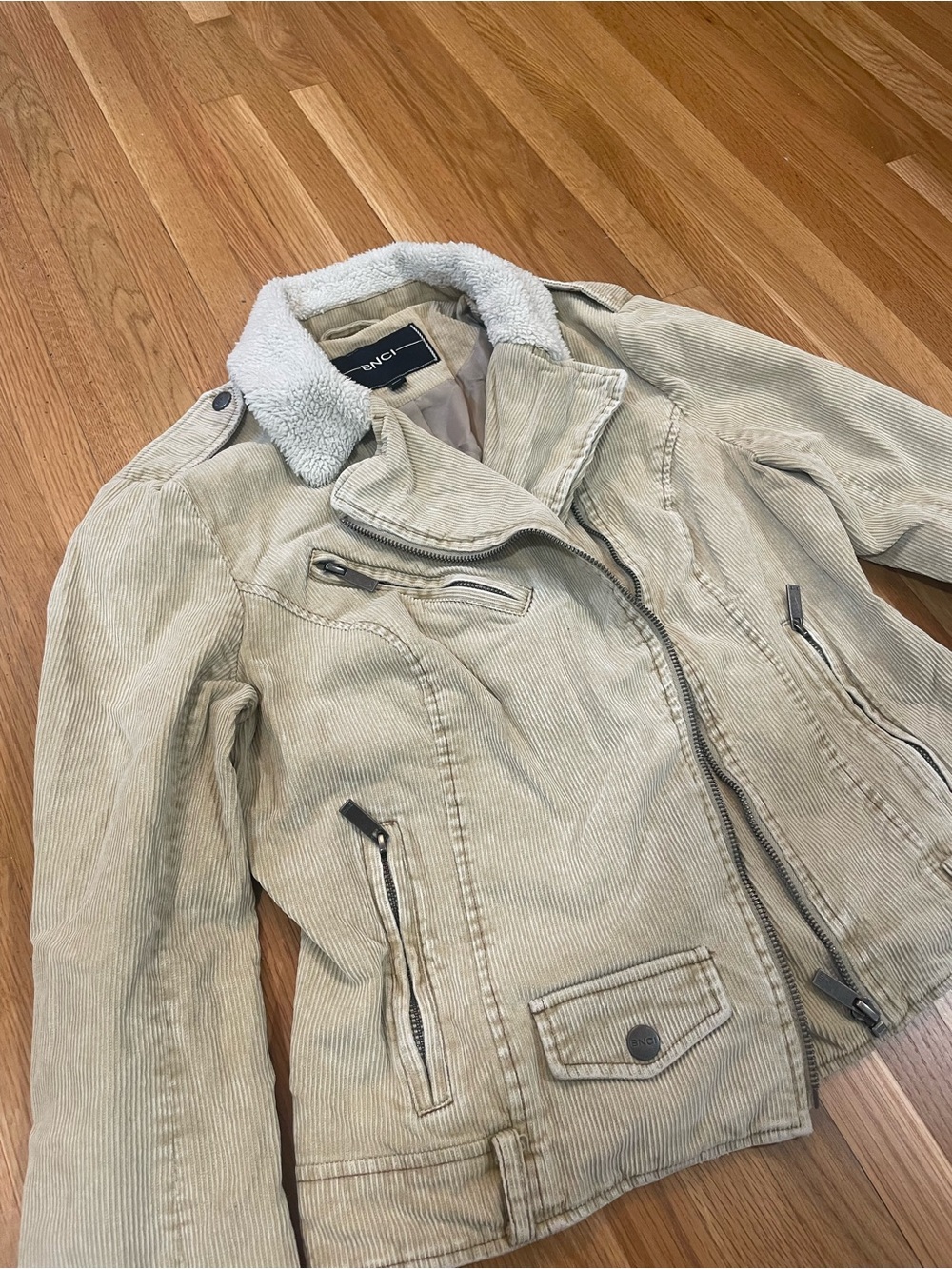 BNCI Light Tan Corduroy Moto Jacket with Sherpa Collar/Tan Neutral Biker Jacket